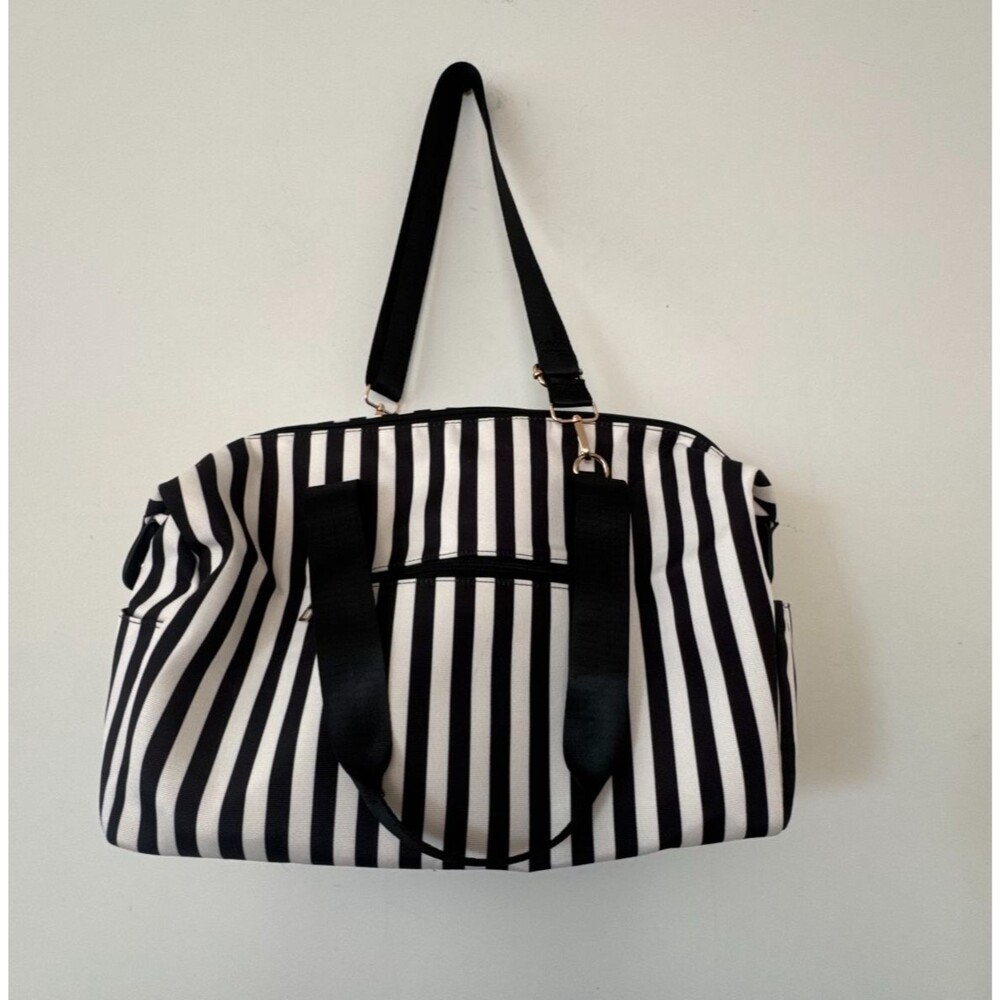 Alice + Olivia Large Black White Stripe Tote Bag Travel Duffel Shoulder bag